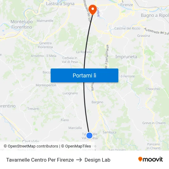 Tavarnelle Centro Per Firenze to Design Lab map