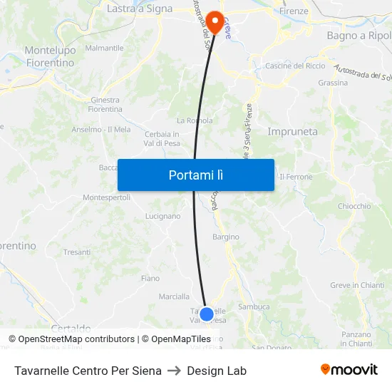 Tavarnelle Centro Per Siena to Design Lab map