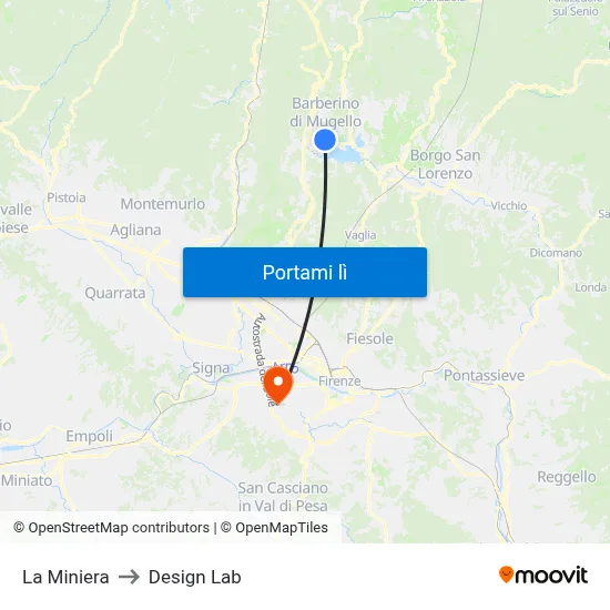 La Miniera to Design Lab map