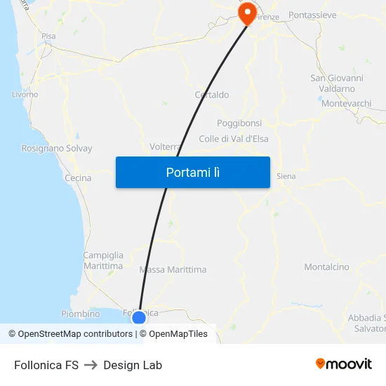 Follonica FS to Design Lab map