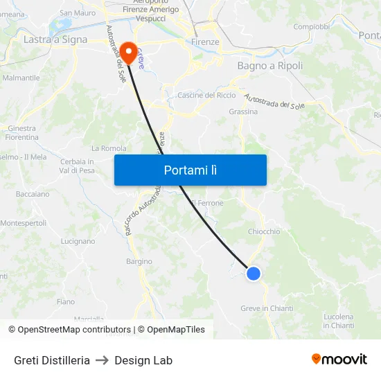 Greti Distilleria to Design Lab map