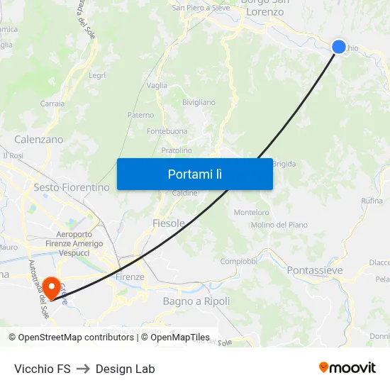 Vicchio FS to Design Lab map