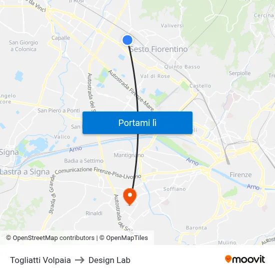 Togliatti Volpaia to Design Lab map