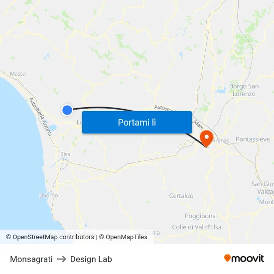 Monsagrati to Design Lab map