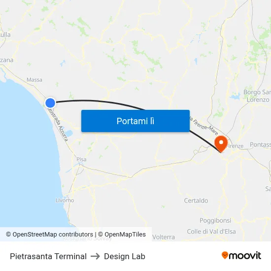 Pietrasanta Terminal to Design Lab map