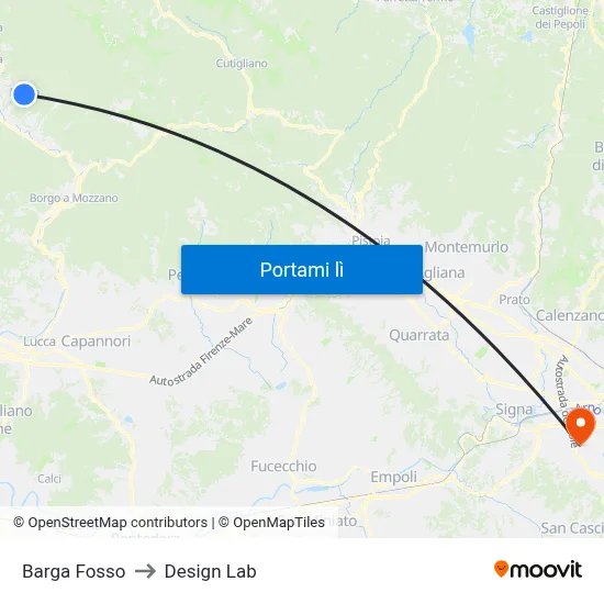 Barga Fosso to Design Lab map