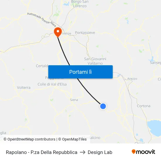 Rapolano - P.za Della Repubblica to Design Lab map