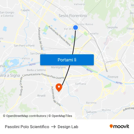 Pasolini Polo Scientifico to Design Lab map