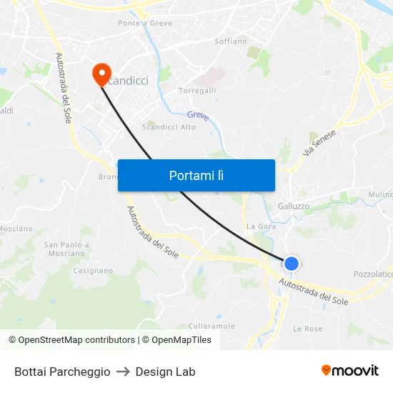 Bottai Parcheggio to Design Lab map