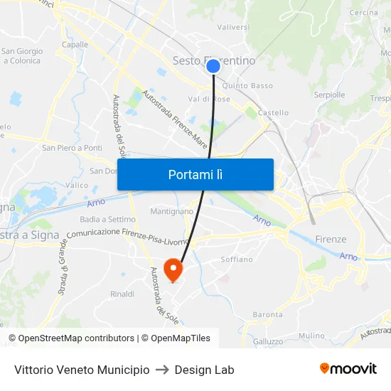 Vittorio Veneto Municipio to Design Lab map