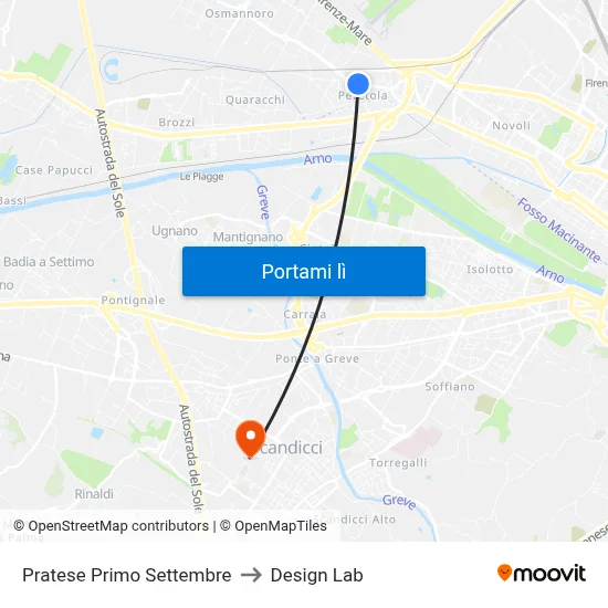 Pratese Primo Settembre to Design Lab map