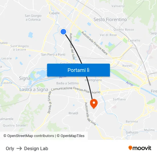 Orly to Design Lab map