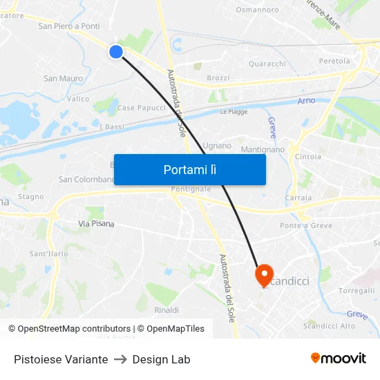 Pistoiese Variante to Design Lab map
