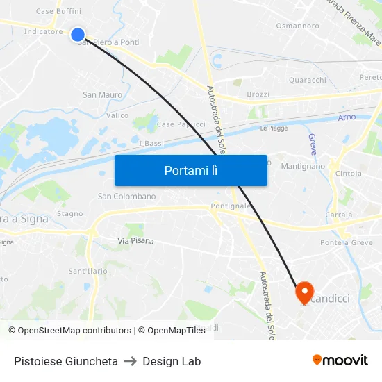 Pistoiese Giuncheta to Design Lab map