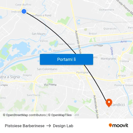 Pistoiese Barberinese to Design Lab map