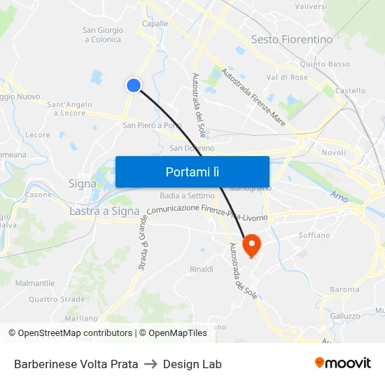 Barberinese Volta Prata to Design Lab map