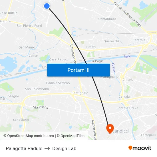 Palagetta Padule to Design Lab map