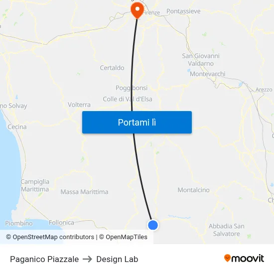 Paganico Piazzale to Design Lab map