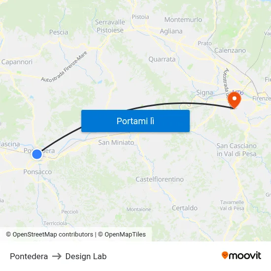 Pontedera to Design Lab map