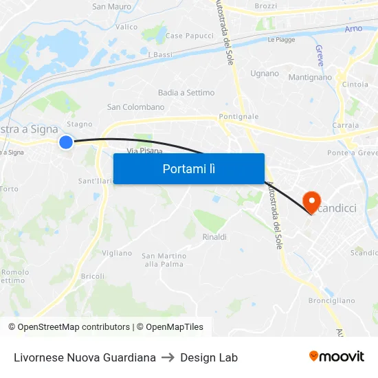 Livornese Nuova Guardiana to Design Lab map