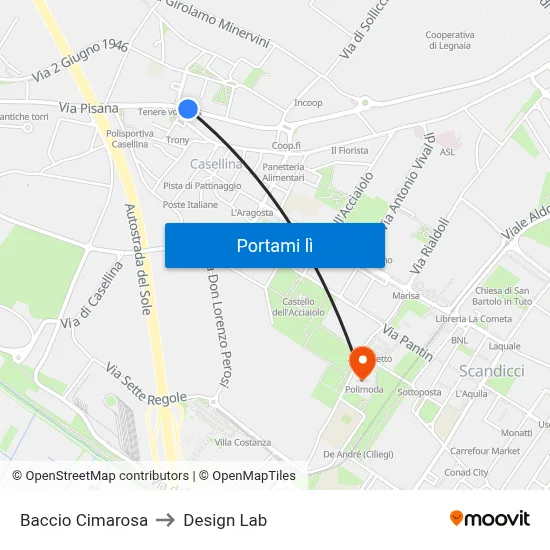 Baccio Cimarosa to Design Lab map
