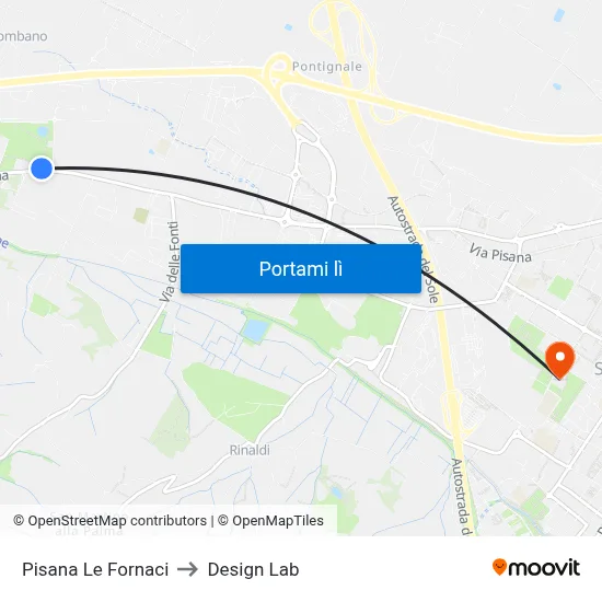 Pisana Le Fornaci to Design Lab map