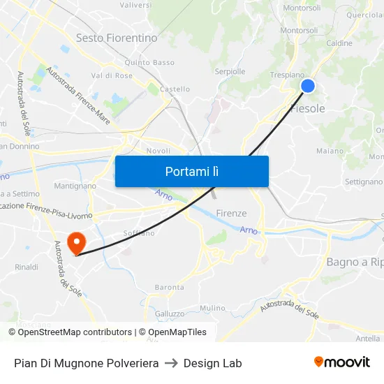 Pian Di Mugnone Polveriera to Design Lab map