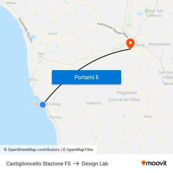 Castiglioncello Stazione FS to Design Lab map