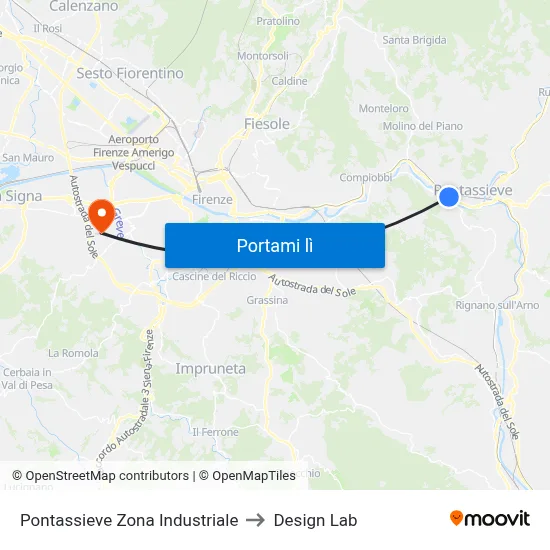 Pontassieve Zona Industriale to Design Lab map