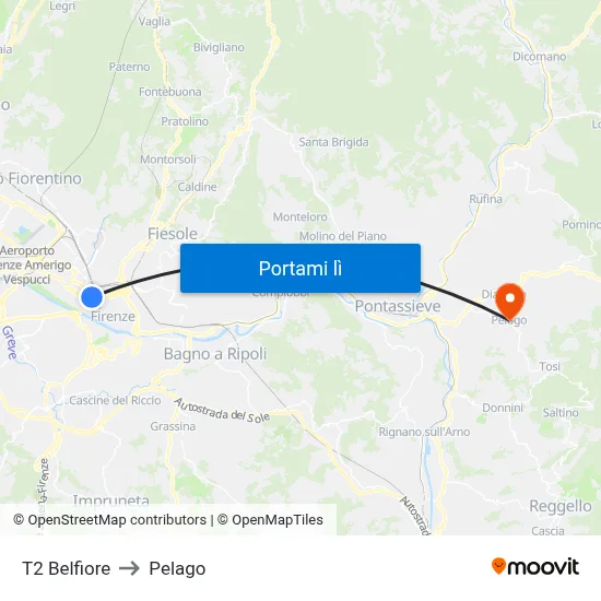 T2 Belfiore to Pelago map