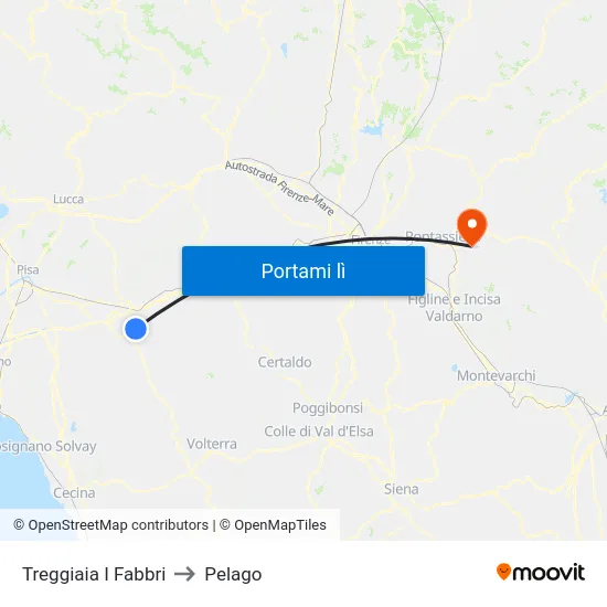 Treggiaia I Fabbri to Pelago map