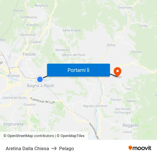 Aretina Dalla Chiesa to Pelago map