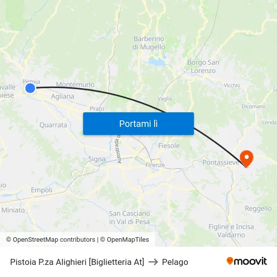 Pistoia P.za Alighieri [Biglietteria At] to Pelago map