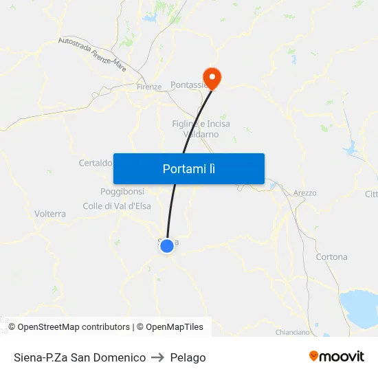 Siena-P.Za San Domenico to Pelago map