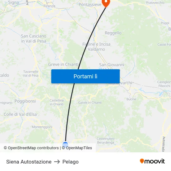 Siena Autostazione to Pelago map
