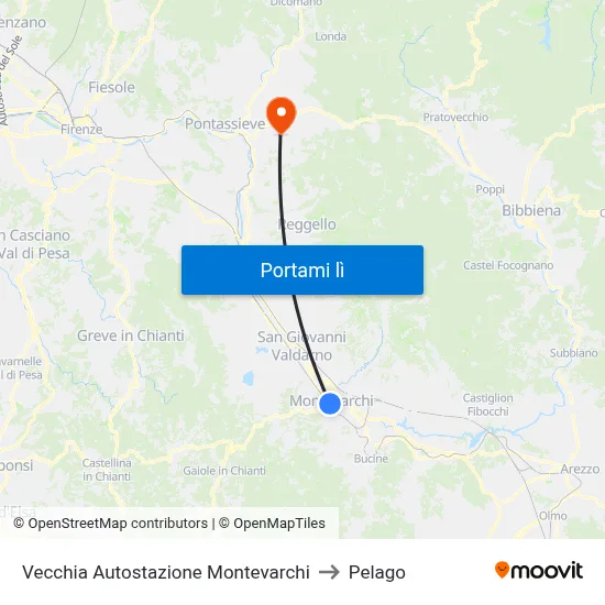 Vecchia Autostazione Montevarchi to Pelago map