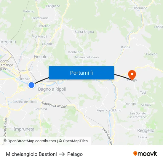 Michelangiolo Bastioni to Pelago map