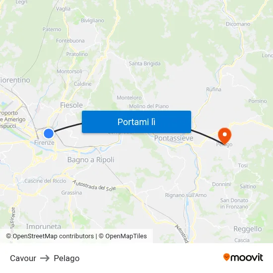 Cavour to Pelago map