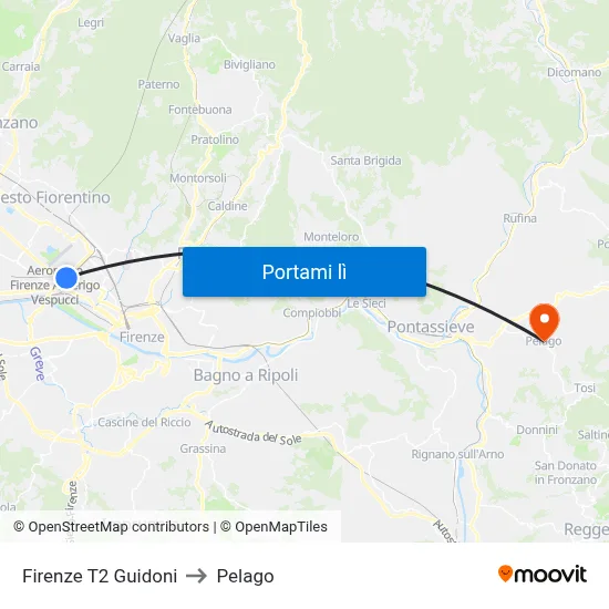 Firenze T2 Guidoni to Pelago map