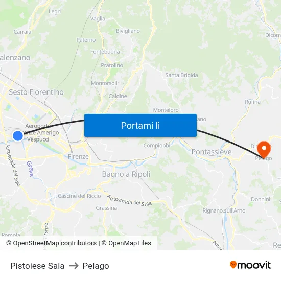 Pistoiese Sala to Pelago map
