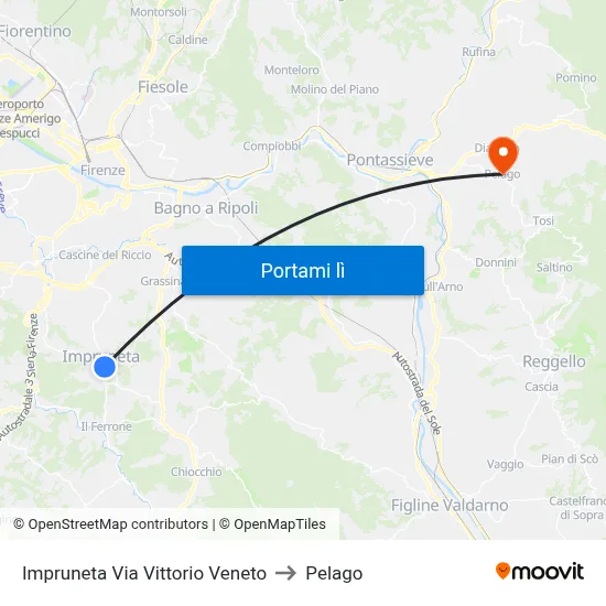 Impruneta Via Vittorio Veneto to Pelago map