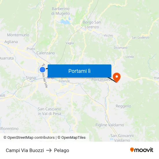 Campi Via Buozzi to Pelago map