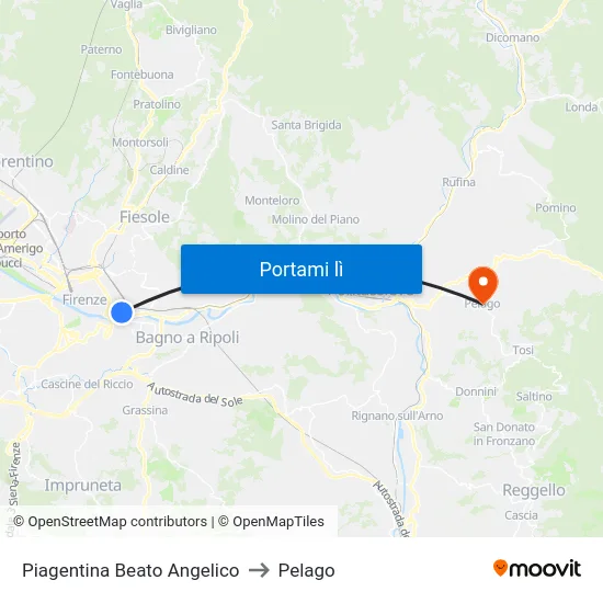 Piagentina Beato Angelico to Pelago map