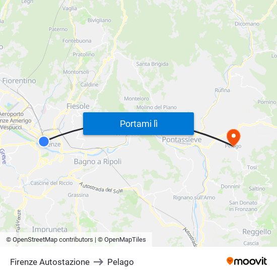 Firenze Autostazione to Pelago map