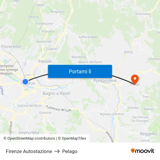 Firenze Autostazione to Pelago map