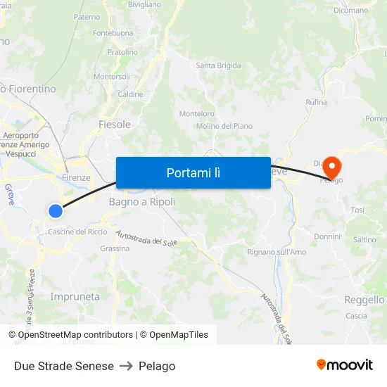 Due Strade Senese to Pelago map
