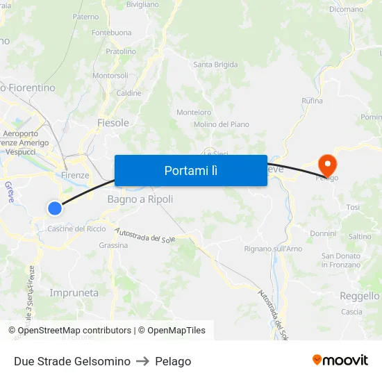 Due Strade Gelsomino to Pelago map