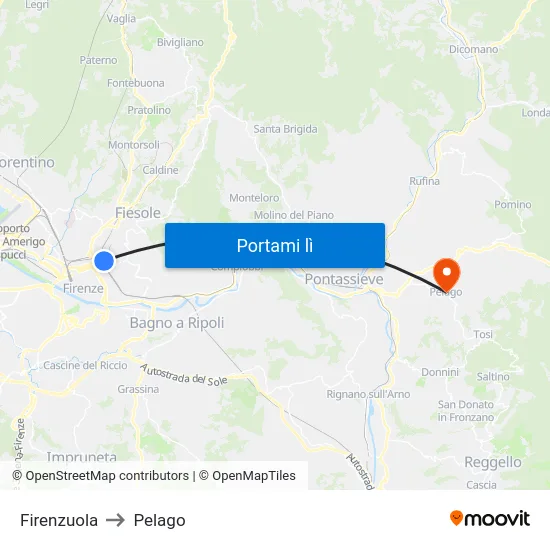 Firenzuola to Pelago map