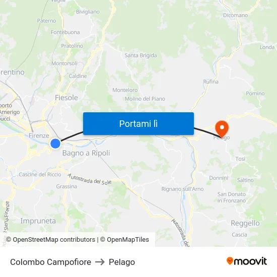 Colombo Campofiore to Pelago map