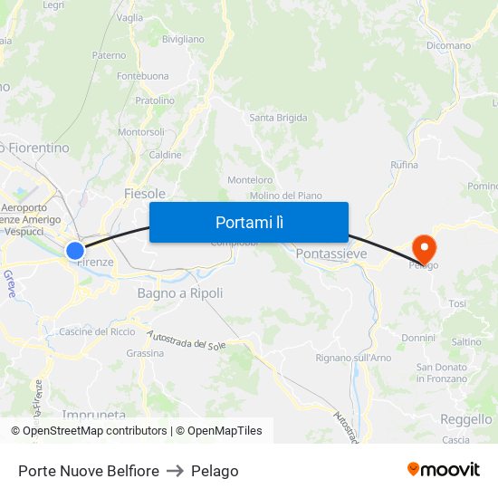 Porte Nuove Belfiore to Pelago map